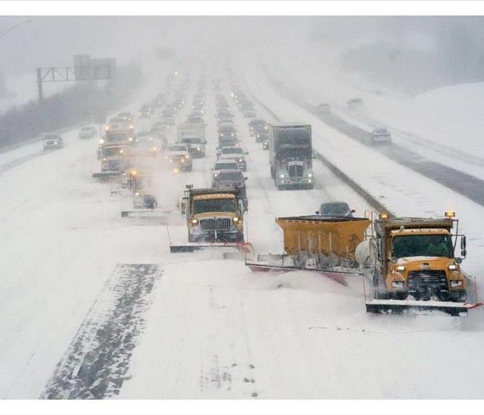 Winter Strom in Austin Texas. Snow on the highway